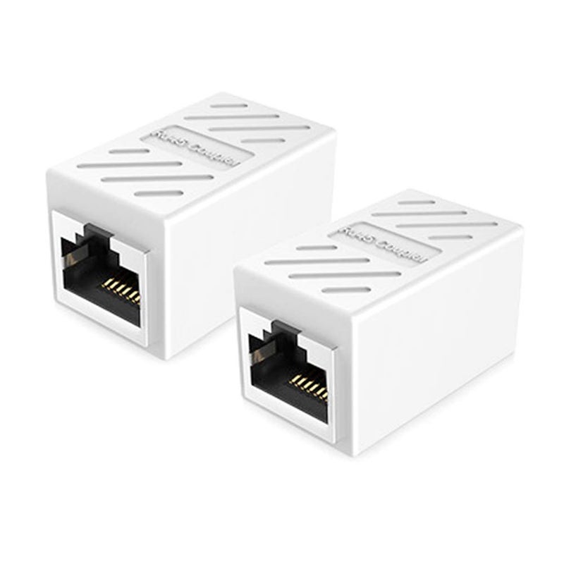 PLUSPOE RJ45 Network Coupler, 2 Pack Ethernet in Line LAN Connector Plugs for Cat5 Cat5e Cat6e Cat7 Cable Extender Female to Female (White) - Image 1